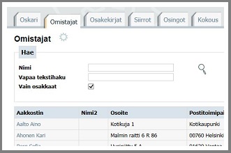 Screen capture of the owner search in Oskari™